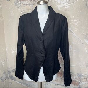 Whitewash M linen blazer black ruffles tuxedo dark academia office dressy